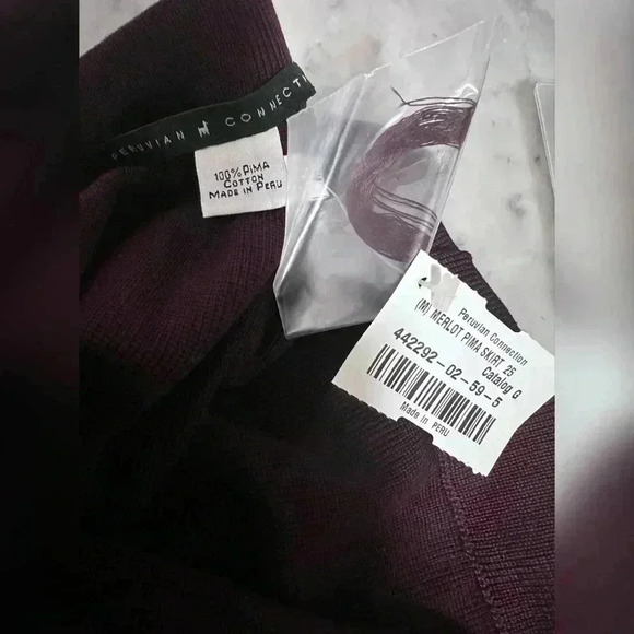 Peruvian Connection 100% Pima Cotton Plum Pull-On Pencil Skirt in Merlot NEW M - Picture 2 of 3